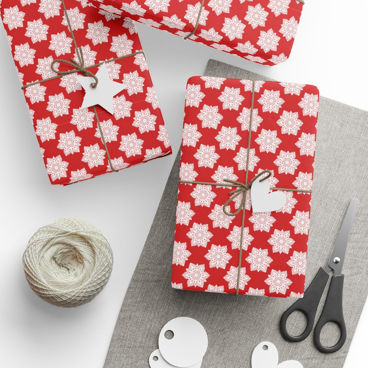 Christmas Wrapping Paper Roll — Red with White Snowflake Pattern