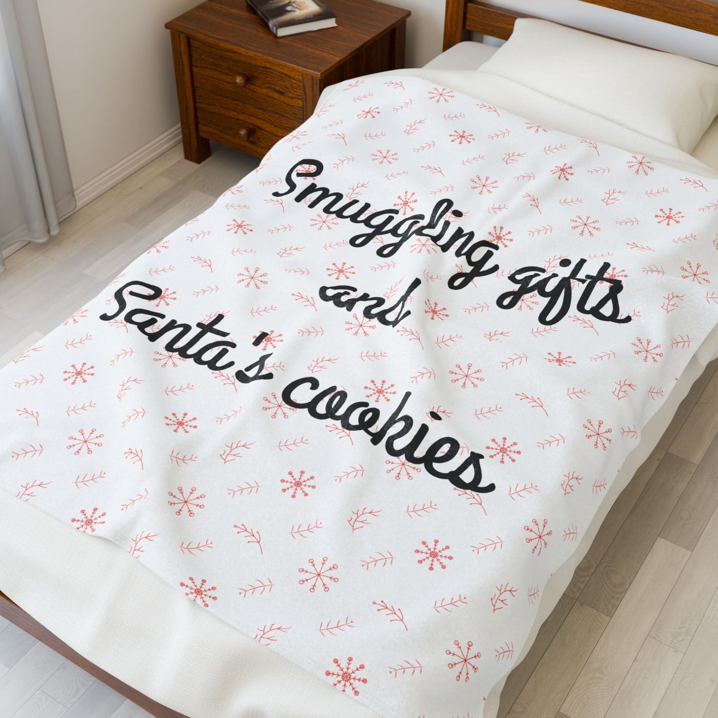 "Smuggling Gifts and Santa's Cookies" - Plush Holiday Blanket  Velveteen Throw