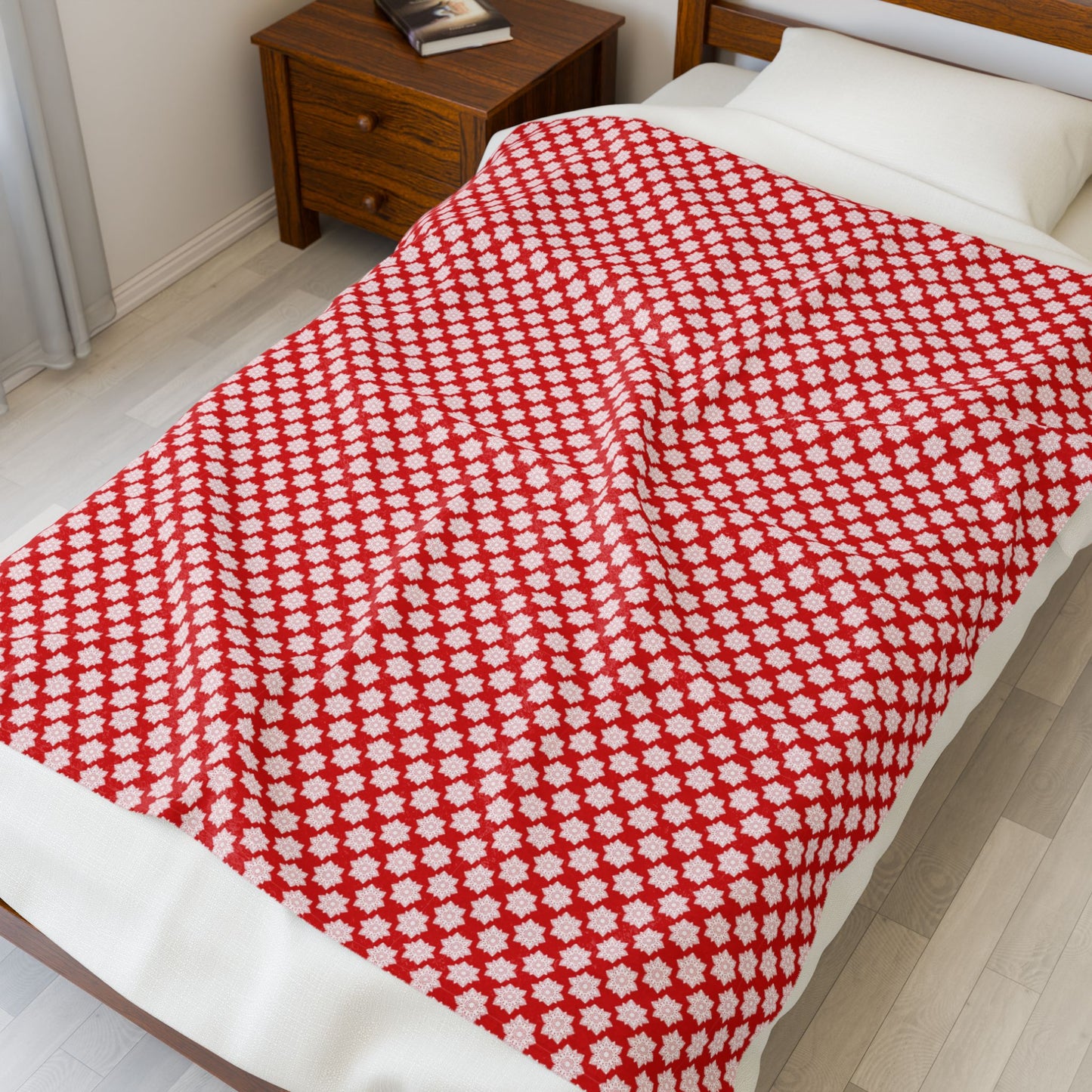 Red Snowflake - Plush Blanket Cozy Throw (Velveteen Soft)