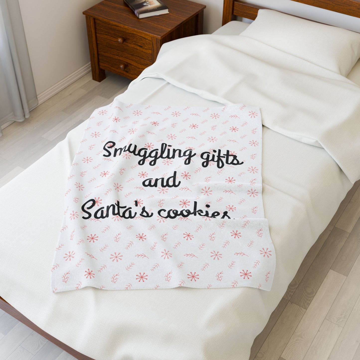 "Smuggling Gifts and Santa's Cookies" - Plush Holiday Blanket  Velveteen Throw