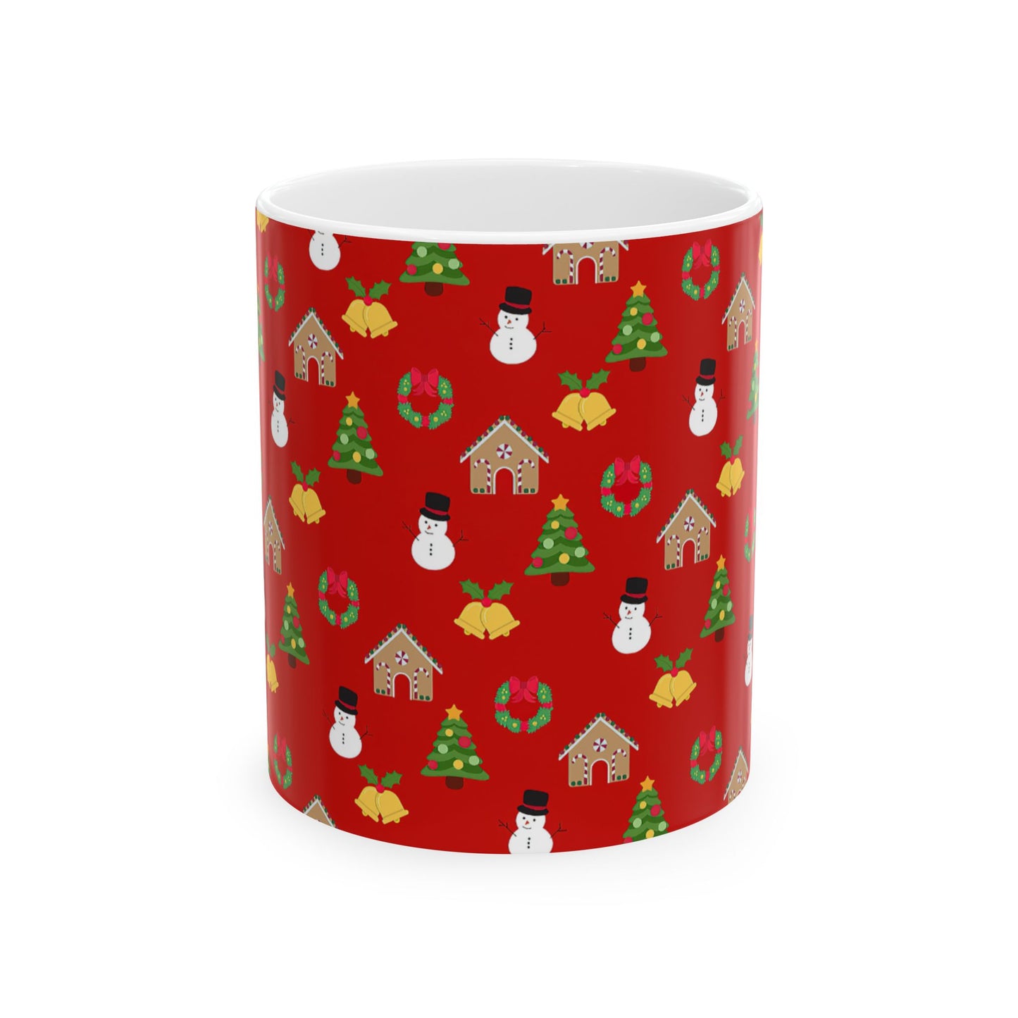 Festive Trees, Snowmen & Wreaths - Christmas Pattern Ceramic Mug (11oz)