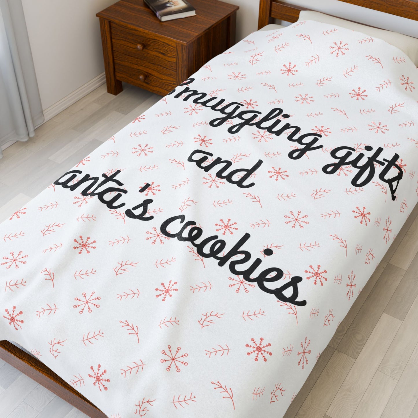 "Smuggling Gifts and Santa's Cookies" - Plush Holiday Blanket  Velveteen Throw