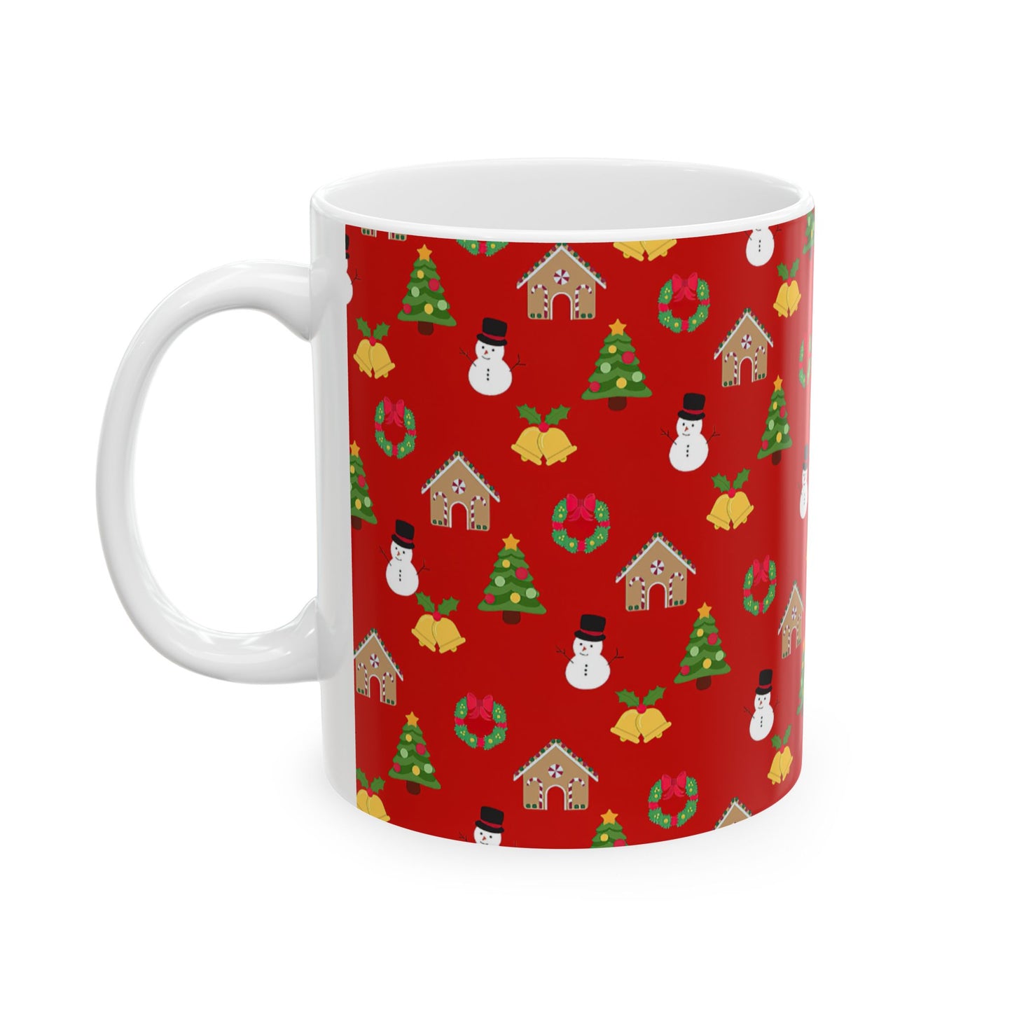 Festive Trees, Snowmen & Wreaths - Christmas Pattern Ceramic Mug (11oz)