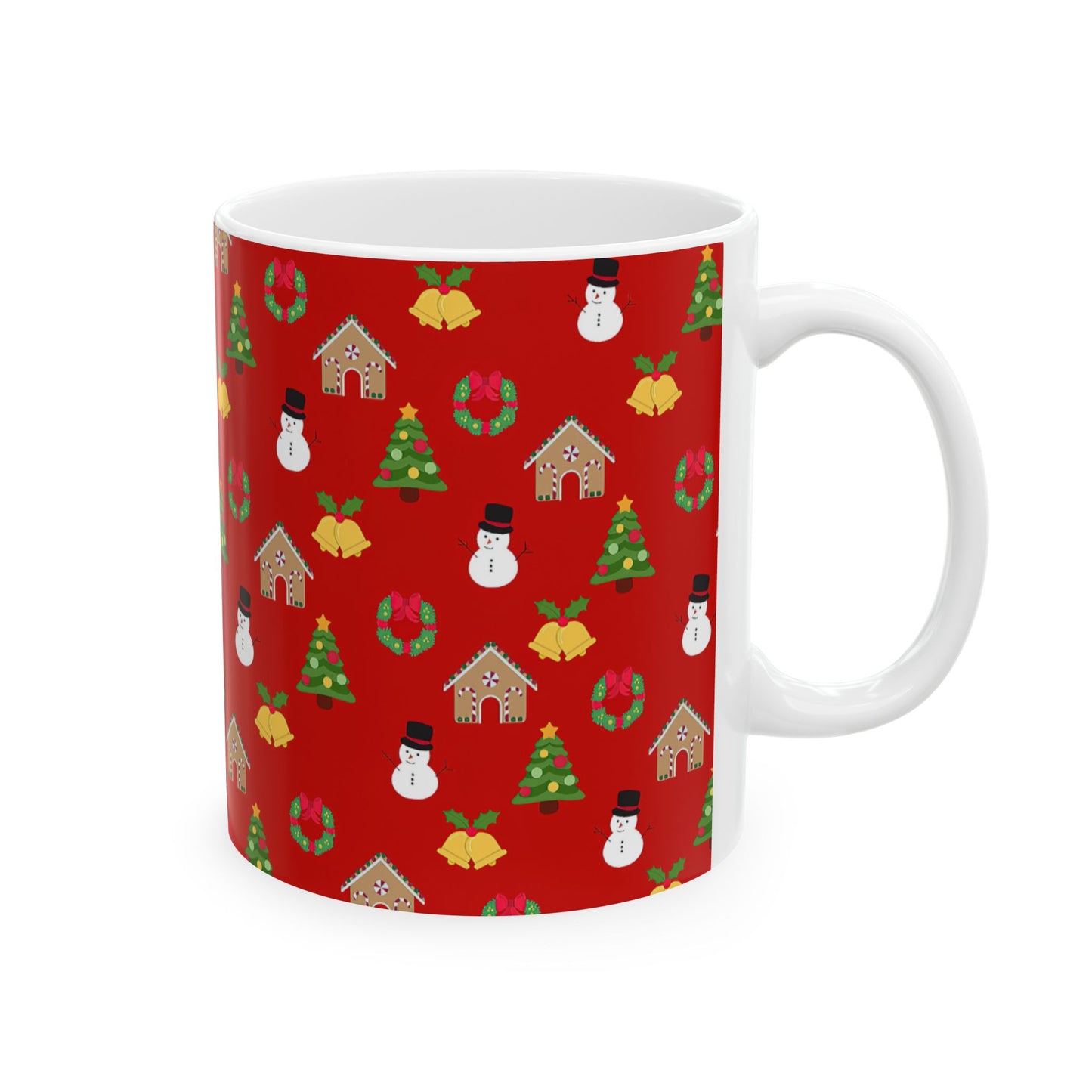 Festive Trees, Snowmen & Wreaths - Christmas Pattern Ceramic Mug (11oz)