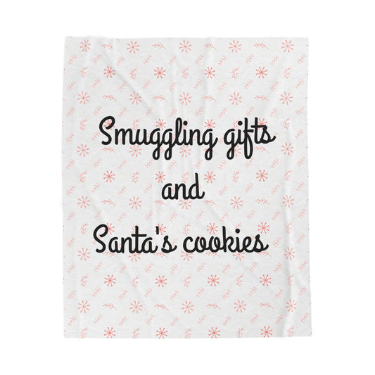 "Smuggling Gifts and Santa's Cookies" - Plush Holiday Blanket  Velveteen Throw