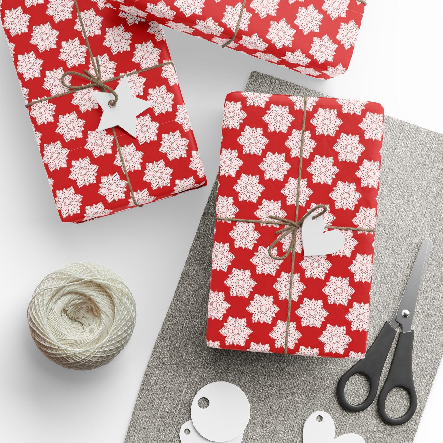 Christmas Wrapping Paper Roll — Red with White Snowflake Pattern